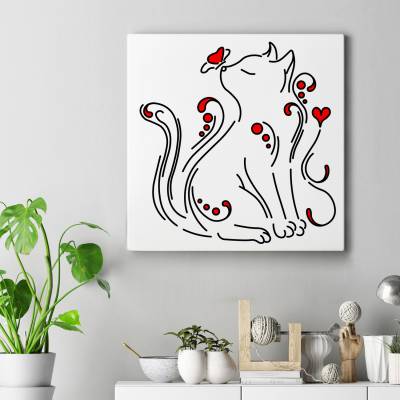 تابلو کنواس مربع (بوم) H_Cat&B7