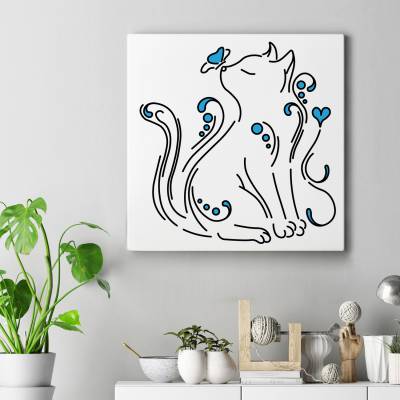 تابلو کنواس مربع (بوم) H_Cat&B11