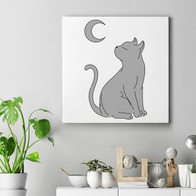 تابلو کنواس مربع (بوم) H_Cat&Moon3