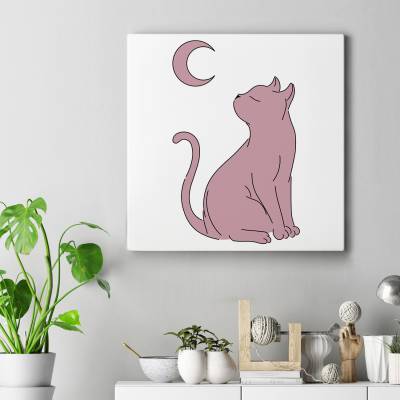 تابلو کنواس مربع (بوم) H_Cat&Moon5