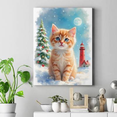 تابلو کنواس (بوم) Christmas Cat