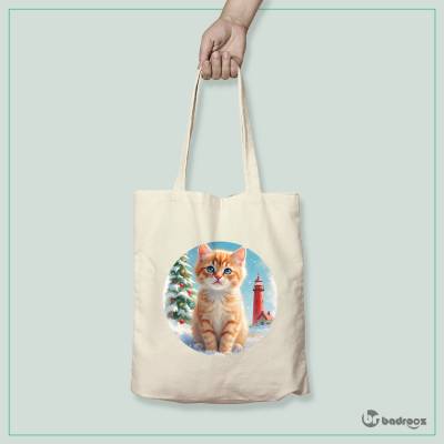 کیف خرید کتان (توت بگ) Christmas Cat