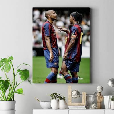 تابلو کنواس (بوم) تیری آنری و رونالدینیو -  Ronaldinho & Thierry Henry