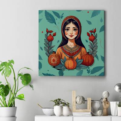 تابلو کنواس مربع (بوم) دخترک یلدا