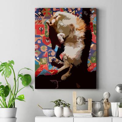 تابلو کنواس (بوم) گربه و فرش ایرانی1