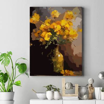 تابلو کنواس (بوم) گلدان و گل زرد
