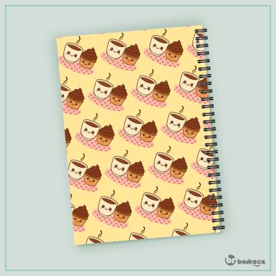 دفتر یادداشت پترن کارتونی فنجان قهوه و کاپ کیک 