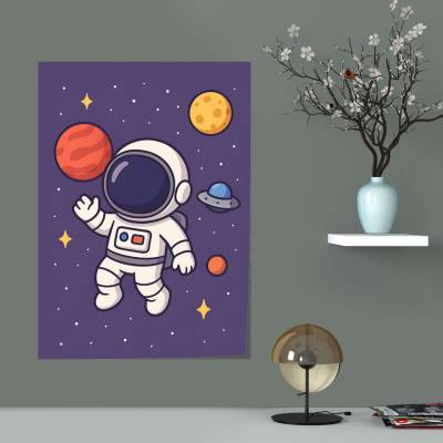 پوستر سیلک طرح فضانورد کارتونی در فضا