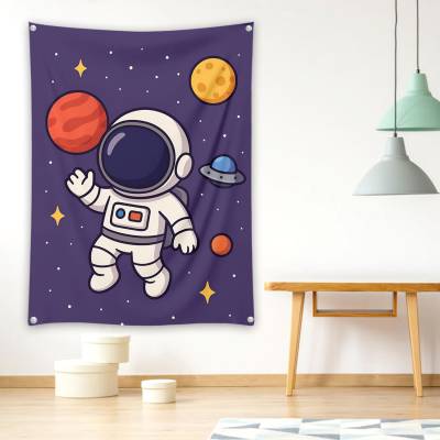 دراپ بنر طرح فضانورد کارتونی در فضا