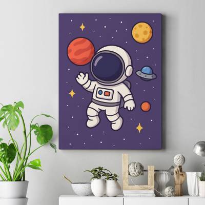 تابلو کنواس (بوم) طرح فضانورد کارتونی در فضا