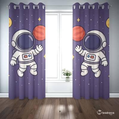 پرده پانچ طرح فضانورد کارتونی در فضا