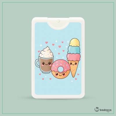 عطرجیبی تصویر کارتونی هات‌چاکلت، بستنی و دونات