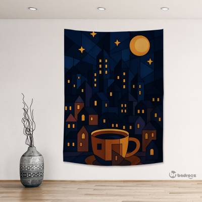 بک دراپ تصویر کوبیسم شهر در شب