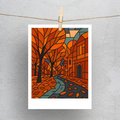 پولاروید(فتوکارت) طرح کوبیسم خیابان پاییزی