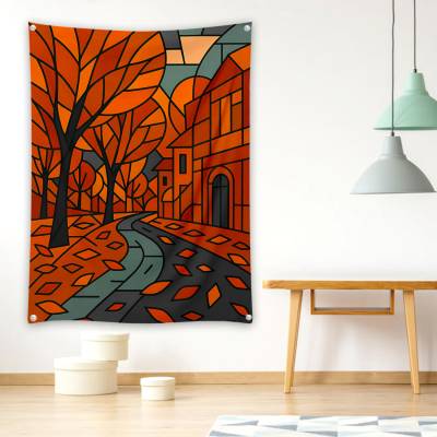 دراپ بنر طرح کوبیسم خیابان پاییزی