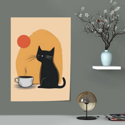 پوستر سیلک طرح گربه در غروب آفتاب