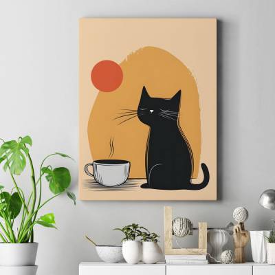 تابلو کنواس (بوم) طرح گربه در غروب آفتاب