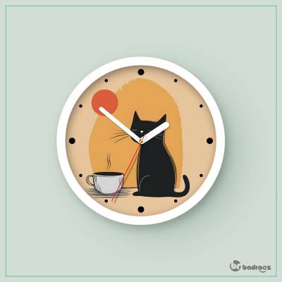 ساعت دیواری  طرح گربه در غروب آفتاب