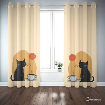 پرده پانچ طرح گربه در غروب آفتاب