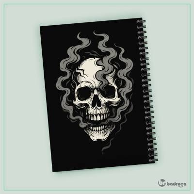 دفتر یادداشت اسکلت در حال دود شدن