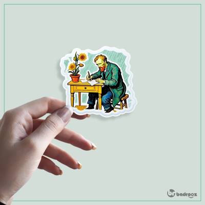 استیکر و برچسب ونگوگ در حال نامه نوشتن