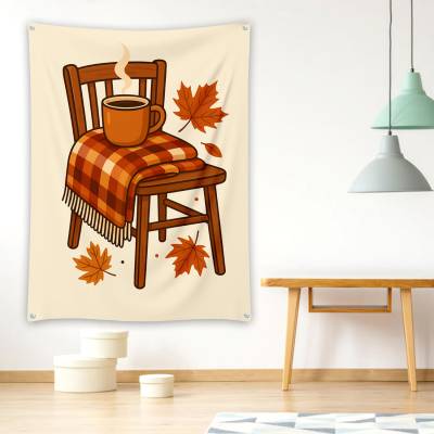 دراپ بنر صندلی چوبی در پاییز