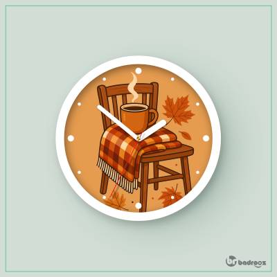 ساعت دیواری  صندلی چوبی در پاییز