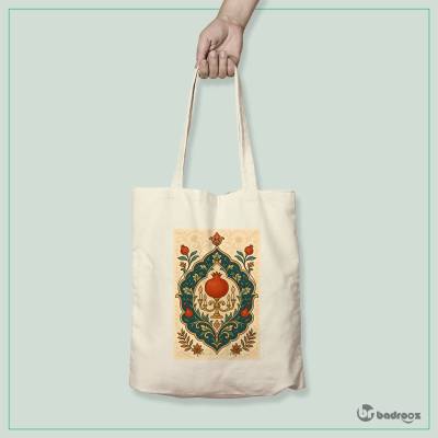 کیف خرید کتان (توت بگ) نقوش اسلیمی سنتی با انار و شمعدان