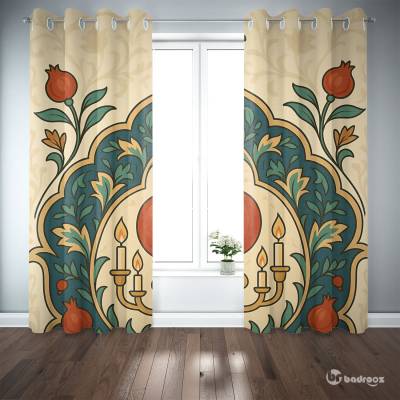 پرده پانچ نقوش اسلیمی سنتی با انار و شمعدان