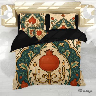 روتختی دو نفره نقوش اسلیمی سنتی با انار و شمعدان