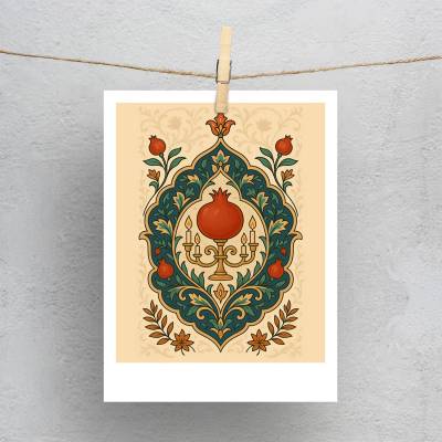 پولاروید(فتوکارت) نقوش اسلیمی سنتی با انار و شمعدان