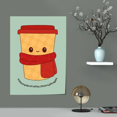 پوستر سیلک لیوان کارتونی قهوه