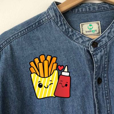 پچ حرارتی (برچسب لباس) طرح کارتونی سیب زمینی سرخ کرده و سس