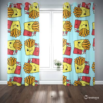 پرده پانچ طرح کارتونی سیب زمینی سرخ کرده و سس