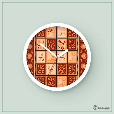 ساعت دیواری  فرش سنتی با نقش گل و مربع‌های تزئینی