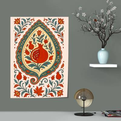 پوستر سیلک ترمه سنتی با نقوش انار