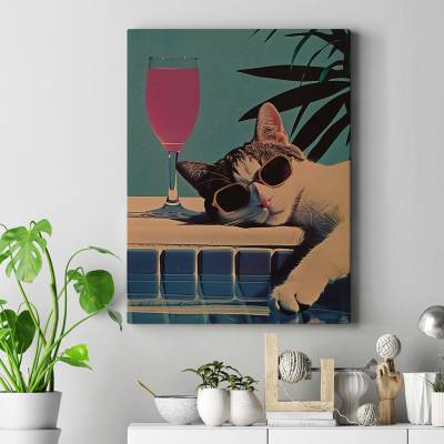 تابلو کنواس (بوم) گربه در تعطیلات