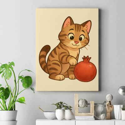 تابلو کنواس (بوم) بچه گربه و انار