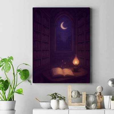 تابلو کنواس (بوم) کتابخانه‌ی نیمه‌شب