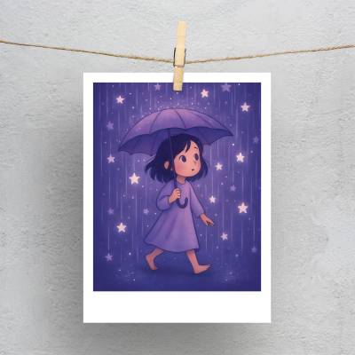 پولاروید(فتوکارت) دخترک در باران ستاره‌ها