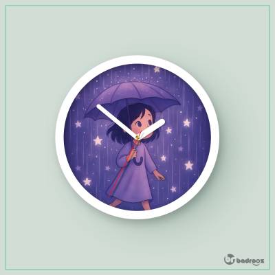 ساعت دیواری  دخترک در باران ستاره‌ها