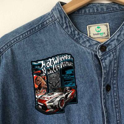 پچ حرارتی (برچسب لباس) Hot Wheels مشکی طرح ماشین اسپرت