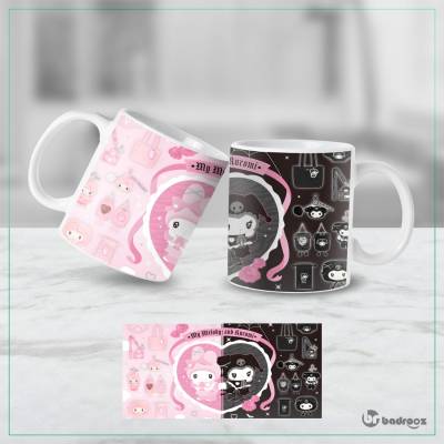 ماگ  ملودی و کرومی My Melody & Kuromi عاشقانه صورتی مشکی