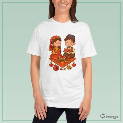 تی شرت زنانه دختر و پسرک کارتونی با لباس سنتی