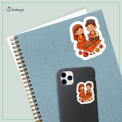 استیکر و برچسب دختر و پسرک کارتونی با لباس سنتی