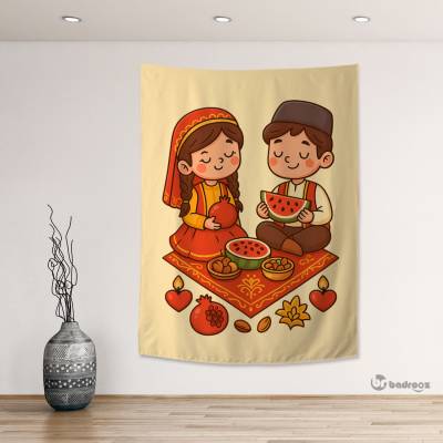 بک دراپ دختر و پسرک کارتونی با لباس سنتی