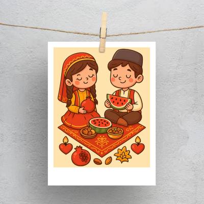 پولاروید(فتوکارت) دختر و پسرک کارتونی با لباس سنتی