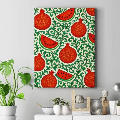 تابلو کنواس (بوم) پترن انار و هندونه سنتی