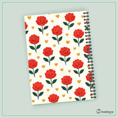 دفتر یادداشت پترن گل رز با قلب‌های طلایی