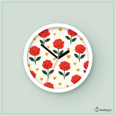 ساعت دیواری  پترن گل رز با قلب‌های طلایی